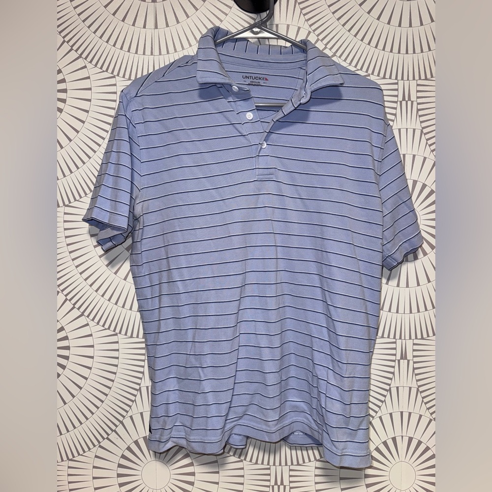 UNTUCKit Men’s Short Sleeve Polo Shirt Pima‎ Cotton Blue Medium